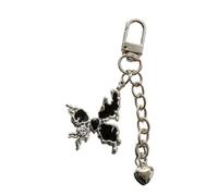 Bwuikim Bonito llavero con colgante de mariposa y corazón, a la moda, lindo colgante, llavero, mochila, decoración, joyería, llavero de coche, decoración para mujeres y niñas, Negro, Talla única