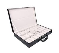 Bwuikim Caja de reloj con cerradura con 24 ranuras, vitrina de cuero para joyería, caja de almacenamiento para mujer