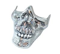 Bwuikim Cómodo y elegante accesorio de disfraz de calavera de cristal para adultos y creadores de tendencias en fiestas, calavera reflectante