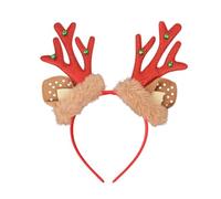 Bwuikim Diadema de cuernos de ciervo de Papá Noel con campanas suaves, tela acogedora para festivales, celebraciones y regalos, sombreros de festivales