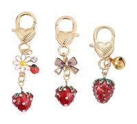 Bwuikim Juego de 3 llaveros realistas de fresa con cierre de langosta, accesorio decorativo para llaves, bolsas y teléfonos, joyería de moda