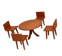 Bwuikim Juego de comedor compacto de casas de muñecas a escala 1:18, incluye mesa con 4 sillas para pequeños exhibidores coleccionables en miniatura