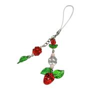 Bwuikim Llavero de color vibrante con diseño de fresa y pétalos, accesorio de moda colorido portátil para monederos y teléfonos, llavero de fresa