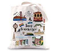 BWWKTOP Bolsa de lona de San Francisco, regalo de recuerdo de San Francisco, bolsa de hombro y comestibles, San Francisco, 14" x 12" 0.47"