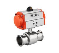 BXCONJUBC Válvula de Bola neumática Sanitaria Acero Inoxidable 38mm, válvula Tipo virola Triple Abrazadera Dos Piezas con Cilindro Doble acción, 1 Uds