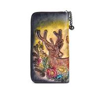 BXGGXBYSW Carteras de cuero auténtico, bolso de mano vintage con grabado en relieve, organizador de tarjetas hecho a mano, clip para billetes (color: A), c
