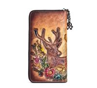BXGGXBYSW Carteras de cuero auténtico, bolso de mano vintage con grabado en relieve, organizador de tarjetas hecho a mano, clip para billetes (color: A), a