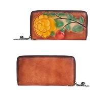 BXGGXBYSW Carteras de Cuero Genuino para Mujer, Bolso de Mano con Estampado de Rosas a la Moda, Organizador Hecho a Mano para Tarjetero (Color: C)