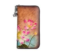 BXGGXBYSW Carteras de cuero genuino para mujer, bolso de mano largo hecho a mano con estampado de loto de moda (color: B), a