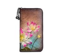 BXGGXBYSW Carteras de cuero genuino para mujer, bolso de mano largo hecho a mano con estampado de loto de moda (color: B), b