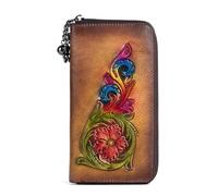 BXGGXBYSW Carteras de cuero genuino para mujer, bolso de mano largo vintage con grabado en relieve, organizador de tarjetas hecho a mano (color: B), b