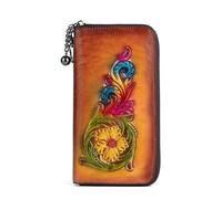BXGGXBYSW Carteras de cuero genuino para mujer, bolso de mano largo vintage con grabado en relieve, organizador de tarjetas hecho a mano (color: B), a