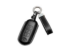 BXJNDM Funda para Llaves de Coche para Mazda 3 IV Sedan 2019-2024, Llavero de Piel Hecho A Mano Funda de Llave de Coche de Piel Auténtica,Black- Type B 3-Button Lanyard