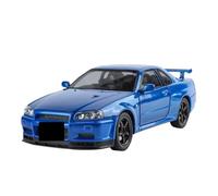 BXJUCBHDO Modelos a Escala 1/24 For Nissan Skyline GTR-R34 Speed and Passion Alloy Diecast Car Model Pull Back Toy Gift Collection Ornament vehículos de Motor(Blue-nobox)
