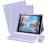 Bxomteng Funda con teclado para iPad 9.7 (6ª generación 2018 / 5ª generación 2017) / Pro de 9.7 pulgadas (2016) - Funda de teclado y mouse retroiluminados en 7 colores (morado claro)