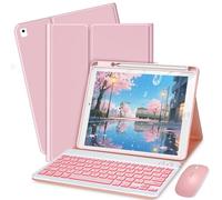 Bxomteng Funda con teclado para iPad 9.7 (6ª generación 2018 / 5ª generación 2017) / Pro de 9.7 pulgadas (2016) - Funda de teclado retroiluminada y mouse de 7 colores (rosa)