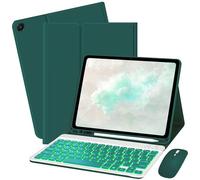 Bxomteng Funda de teclado para Amzaon Fire HD 10/10+ Plus (11/13ª generación) con teclado - Funda protectora de teclado retroiluminada de 7 colores y mouse (verde oscuro)