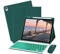 Bxomteng Funda de teclado para iPad de 10ª / A16 de 11ª generación 2022/2025-7 colores retroiluminados, con soporte para lápiz y mouse (verde oscuro)