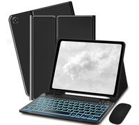 Bxomteng Funda de teclado para Samsung Galaxy Tab A8 de 10.5 pulgadas, 7 colores retroiluminados, con soporte para lápiz S y mouse (negro)
