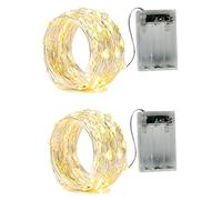BXROIU 2 x Guirnalda luces pilas,2 Modo Luces Plata Alambre Cadenas 2 metros 20 leds para Decoración dormitorios, jardines, fiestas, Navidad, Halloween, bodas y más(Blanco cálido)
