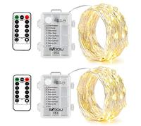 BXROIU 2 x Guirnalda luces pilas 8modos de luz y control remoto con temporizador,cadena 5metros de alambre plateado y 50 LEDs.para decorar dormitorios,jardines,fiestas,Navidad,Halloween,bodas y más