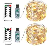 BXROIU 2 x100LEDs Cadena de Luces 10 metros Guirnalda de Luces con 8 programa y tiempo de elección,con Control Remoto y USB (blanco cálido)