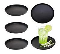 BXUUXA 4 Piezas Bandejas Bar,Bandeja Camarero Antideslizante 28.5 cm Ø Plástico Bandeja Redonda para Servir Comida Bandejas para Servir Comida para Camareros,Bares,Restaurantes y Fiestas
