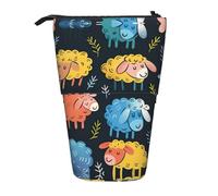 Bxzpzplj Bonito estuche telescópico con estampado de muñeco de nieve para artículos escolares, almacenamiento de maquillaje, Bonito patrón colorido de dibujos animados de ovejas, Talla única