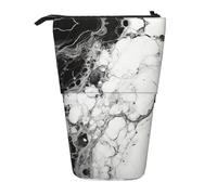 Bxzpzplj Cattle Farm Sanctuary - Estuche para lápices de pie para papelería de oficina, estuche retráctil para lápices, bolsa de trabajo, Mármol blanco y negro 2, Talla única