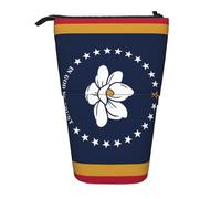 Bxzpzplj Estuche de pie con estampado de bandera china para papelería de oficina, estuche retráctil para lápices, bolsa de trabajo, Bandera del estado de Mississippi, Talla única
