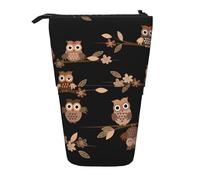 Bxzpzplj Estuche de pie con estampado de flores de cactus flamencos y rosas para artículos de oficina, estuche retráctil para lápices, bolsa de trabajo, Lindos búhos de dibujos animados marrones,