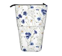 Bxzpzplj Estuche de pie con estampado de flores y pájaros para papelería de oficina, estuche retráctil para lápices, bolsa de trabajo, Flores y margaritas de aciano, Talla única