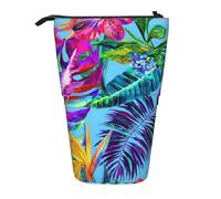 Bxzpzplj Estuche de pie con estampado de fórmula matemática para papelería de oficina, estuche retráctil para lápices, bolsa de trabajo, Planta tropical de flores rosas, Talla única