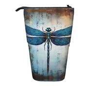 Bxzpzplj Estuche de pie con estampado de mármol texturizado negro para papelería de oficina, estuche retráctil para lápices, bolsa de trabajo, Art Blue Dragonfly2, Talla única