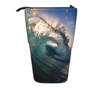 Bxzpzplj Estuche de pie con estampado de mármol texturizado negro para papelería de oficina, estuche retráctil para lápices, bolsa de trabajo, Beautiful Ocean Waves2, Talla única