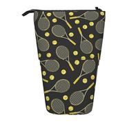 Bxzpzplj Estuche organizador telescópico multiusos con estampado de pizza y pepperoni en 3D, bolsa de almacenamiento para artículos de papelería, Divertidas raquetas de tenis y pelotas de tenis, Talla