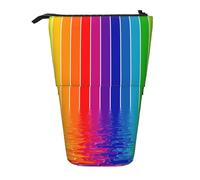 Bxzpzplj Estuche organizador telescópico multiusos con estampado geométrico negro y dorado, bolsa de almacenamiento de artículos de papelería, Rayas arcoíris, Talla única