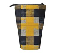 Bxzpzplj Estuche telescópico con diseño de mapa del mundo abstracto para lápices, papelería, maquillaje, bolsa de almacenamiento para adolescentes, suministros escolares, Cuadros amarillos, grises y