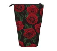 Bxzpzplj Estuche telescópico con estampado de leopardo y rosas rosas para guardar artículos de papelería, para escuela, adolescentes y niños, rosa roja, Talla única