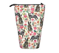 Bxzpzplj Estuche telescópico con estampado de melocotón rosa para lápices, bolsa de almacenamiento de papelería, estuche para escuela, adolescentes y niños, Flores de perro ganado, Talla única,