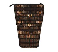 Bxzpzplj Estuche telescópico con estampado de pata de gato para artículos escolares, almacenamiento de maquillaje, Library Bookshelf Book, Talla única