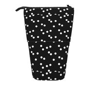 Bxzpzplj Estuche telescópico con impresión de partituras para lápices, bolsa de almacenamiento de papelería, estuche para escuela, adolescentes y niños, Lunares blancos y negros, Talla única