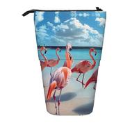 Bxzpzplj Estuche telescópico para lápices con estampado de peces, bolsa de almacenamiento de maquillaje para adolescentes, suministros escolares, Bandada de flamencos rosas en la playa, Talla única