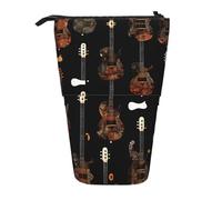 Bxzpzplj Estuche telescópico para lápices con estampado de teñido anudado Bear Dancing, bolsa de almacenamiento de maquillaje para adolescentes, suministros escolares, Estampado artístico de guitarra,