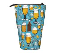 Bxzpzplj Teteras y tazas dibujadas a mano, estuche telescópico para guardar artículos de papelería, maquillaje, para adolescentes, suministros escolares, Burbuja de cerveza, Talla única