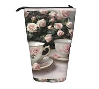 Bxzpzplj The Underwater World - Estuche retráctil con estampado de peces tropicales para oficina, papelería, estuche retráctil para lápices, Tazas de té con rosas románticas desgastadas, Talla única