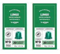 by Amazon Cápsulas de Aluminio de Café Lungo Compatibles con Nespresso, Tostado Medio, 20 Unidades, Certificadas por Rainforest Alliance (Paquete de 2)