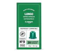 by Amazon Cápsulas de Aluminio de Café Lungo Compatibles con Nespresso, Tostado Medio, 20 Unidades, Certificadas por Rainforest Alliance