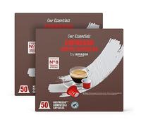 by Amazon Cápsulas de Café Espresso de Plástico Compatibles con Nespresso, Tostado Medio, 100 Unidades (2 Paquetes de 50), Certificadas por Rainforest Alliance