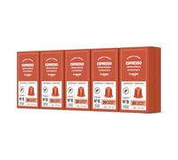 by Amazon - Cápsulas de café Espresso, tueste claro, compatibles con Nespresso, 100 unidades, 5 paquetes de 20, Certificado Rainforest Alliance
